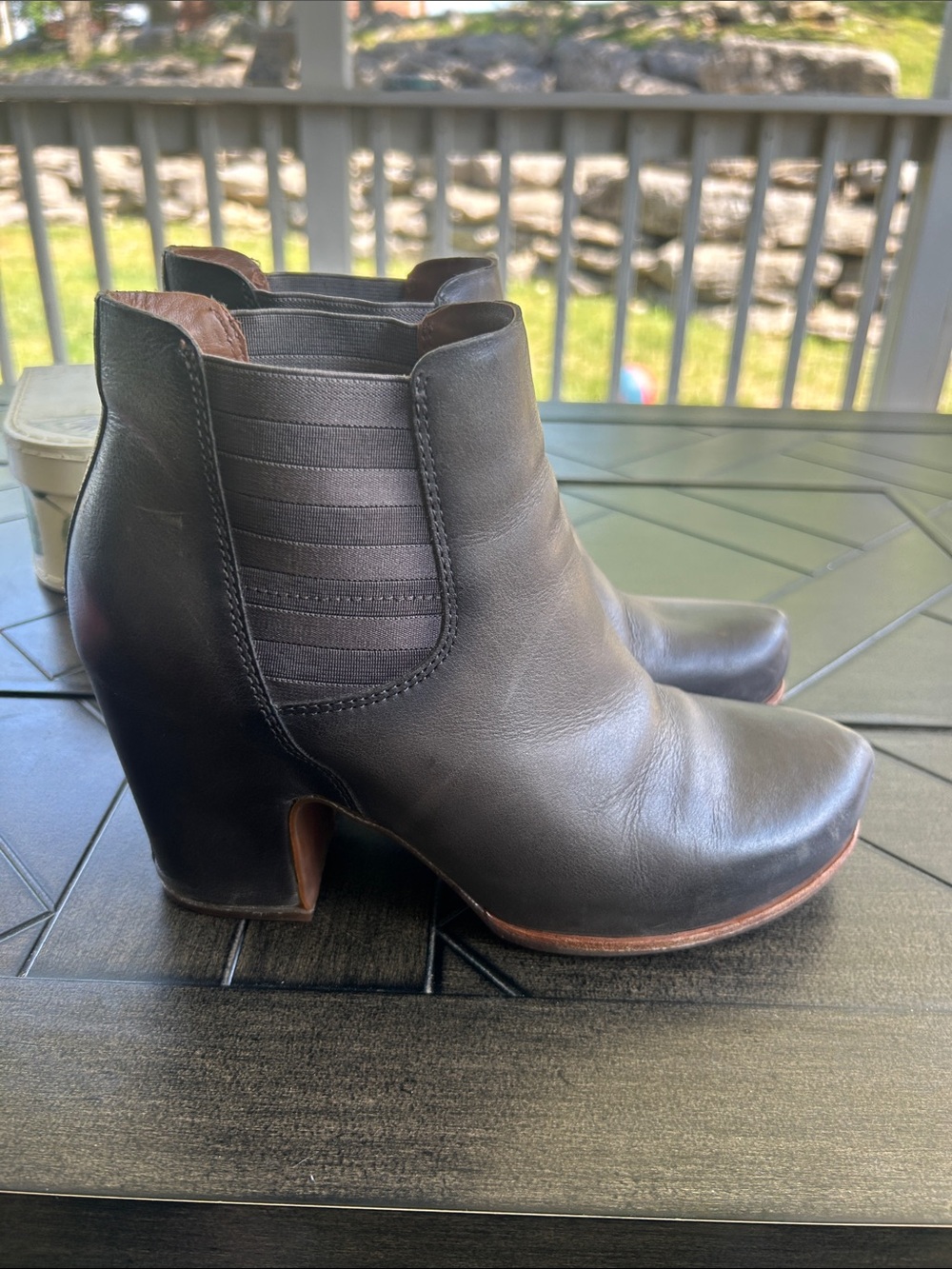 Kork-Ease grey leather ankle booties size 9 M retro western chic boho stacked - Picture 4 of 9